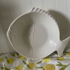 Vintage fish bowl platter California pottery white
